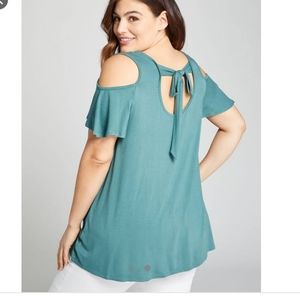Green Cold Shoulder Tie Back Top 2x/18-20